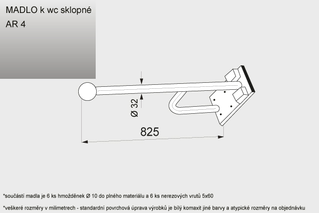 AR  4 madlo k WC sklopné   855 x 270 x 110 mm