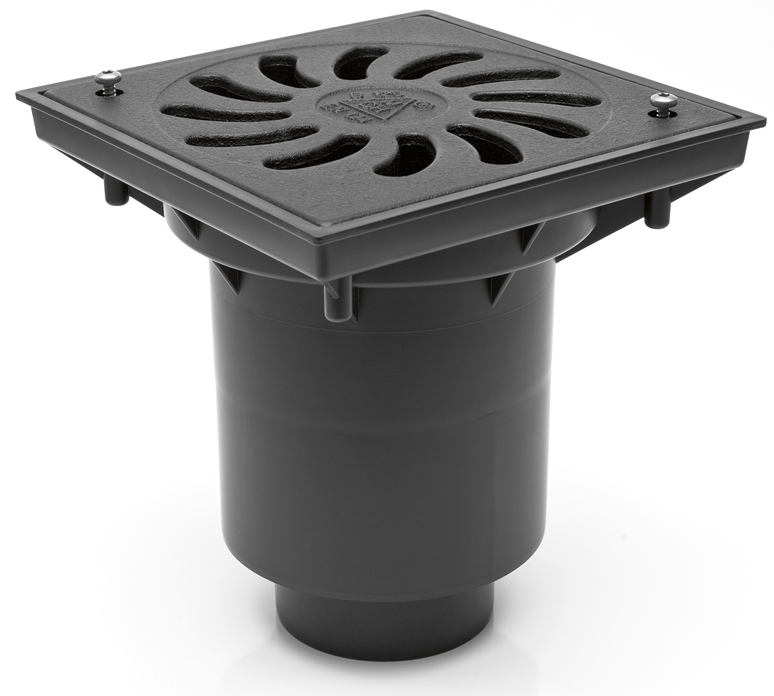 Vpust  CH kanalizační 245 x 245 DN 110/160 spodní mřížka plast + klapka + zámek