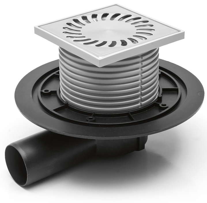 Vpust  CH podlahová 122 x 122 DN 50 boční mřížka nerez + klapka