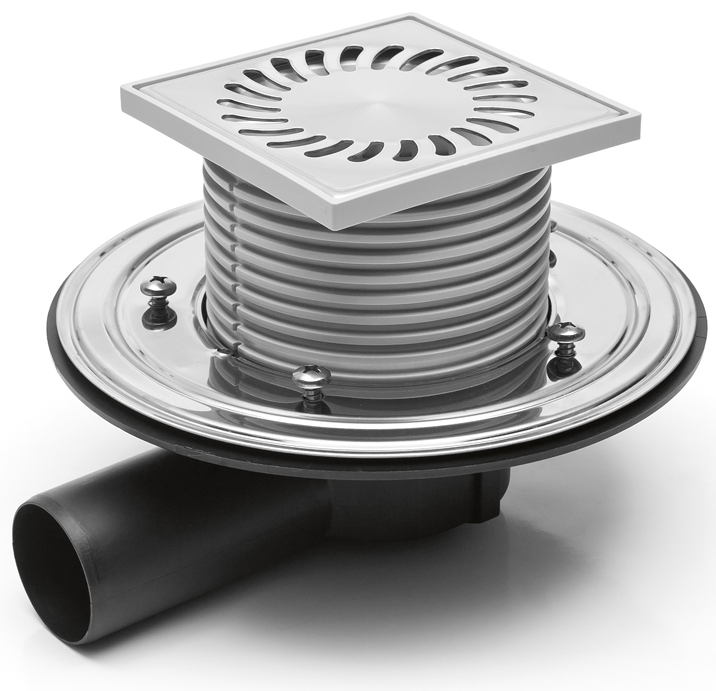 Vpust  CH podlahová 122 x 122 DN 50 boční mřížka nerez + klapka s přírubou