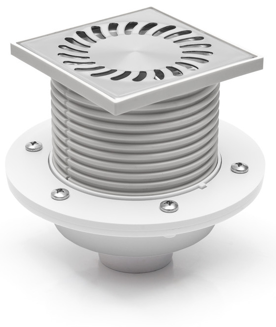 Vpust  CH podlahová 122 x 122 DN 50 spodní mřížka nerez s přírubou NEPTUN