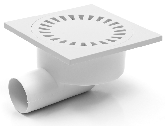 Vpust  CH podlahová 150 x 150 DN 50 boční mřížka plast